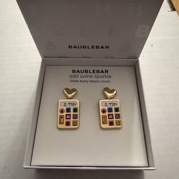 BaubleBar Jewelry - Baublebar Heart with Dangling Sparkle Calculator Earrings Math Teacher Gift New